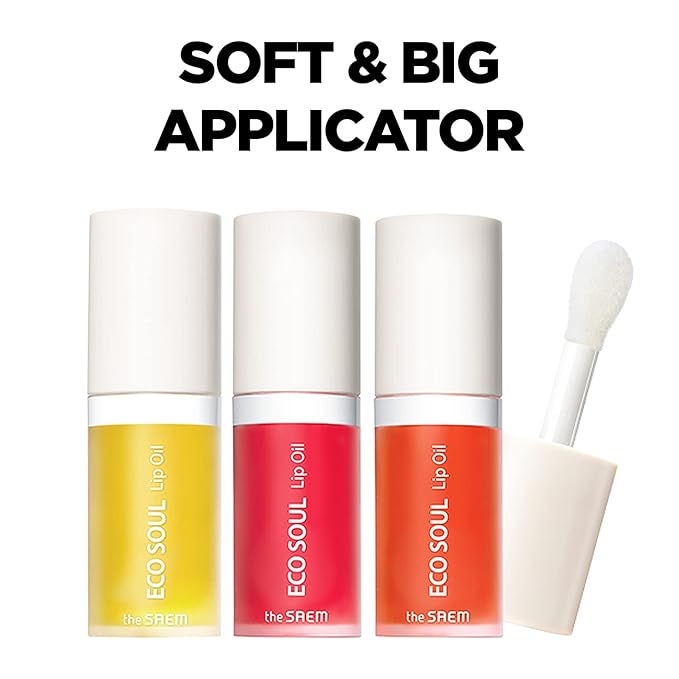 THESAEM Eco Soul Lip Oil 03 Grapefruit - Plumping & Hydrating Lip Oil to Nourish & Moisturize Lips – Grapefruit Extract & Jojoba Oil - Lips Soft & Glossy for Dry Lips, 0.21 fl.oz.-Velvo Beauty