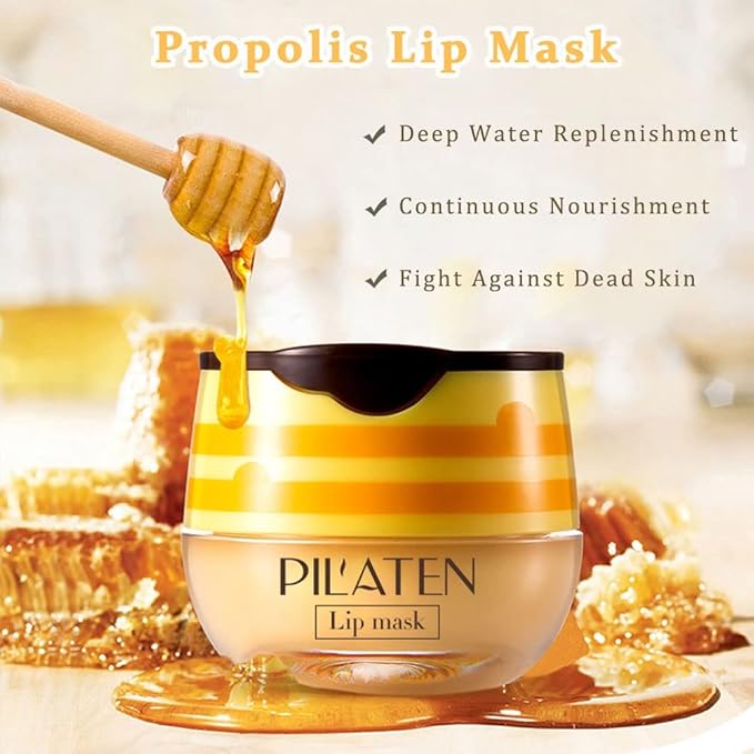 Lip Plumper Lip Mask Set, Bee Balm Lip Balm Honey Pot, Lip Plumper Gloss Lip Injection Honey Moisturizing Lip Sleeping Mask, Hydrating & Prevention Dry and Cracked Lip Scrubs Exfoliator-Velvo Beauty