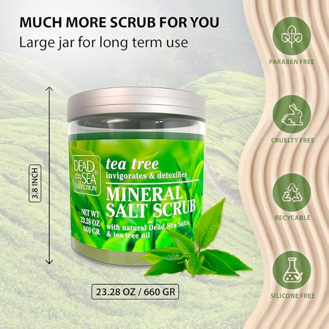 Dead Sea Collection Tea Tree Salt Scrub – Exfoliating Body Scrub for Women – Moisturizing and Nourishing Skin – with Pure Oils and Dead Sea Minerals (23.28 Oz)-Velvo Beauty