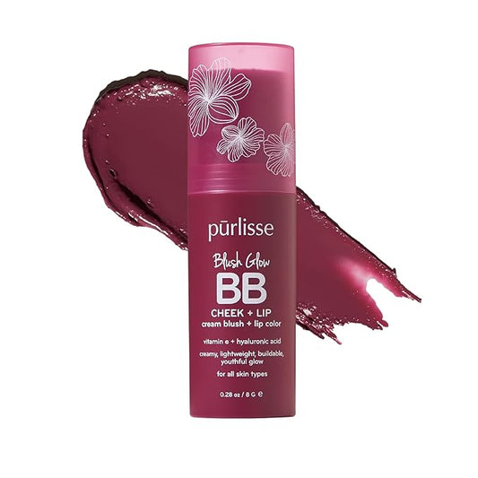 pürlisse Blush Glow Lip and Cheek Tint - Blush Stick for Cheeks and Lips with Vitamin E & Hyaluronic Acid - Hydrating & Buildable 2-in-1 Cream Blush Stick - Berry Bliss ( .28 oz)-Velvo Beauty