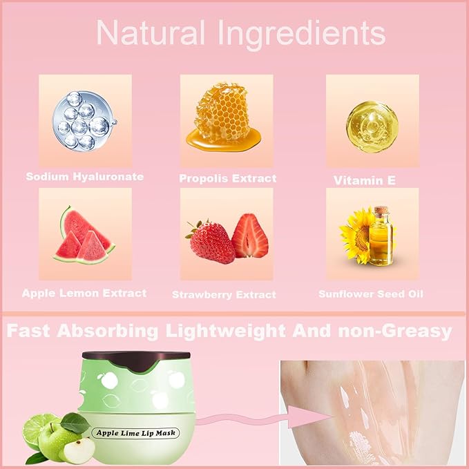 1 PCS Bee Lip Balm Honey Pot, Exfoliating Apple Bee Lip Balm Sleeping Lip Mask Overnight with Sticks, Honey Pot Lip Balm Prevention Dry Hydrating and Crack Lip Scrubs-Velvo Beauty