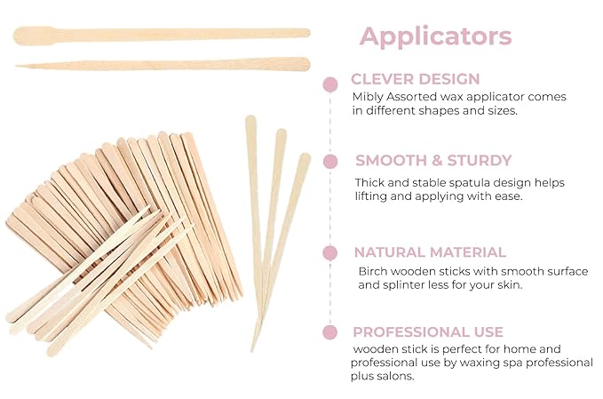Mibly 1000 Pcs Wooden Wax Sticks - Eyebrow, Lip, Nose Small Waxing Applicator Sticks for Hair Removal and Smooth Skin - Spa and Home Usage-Velvo Beauty