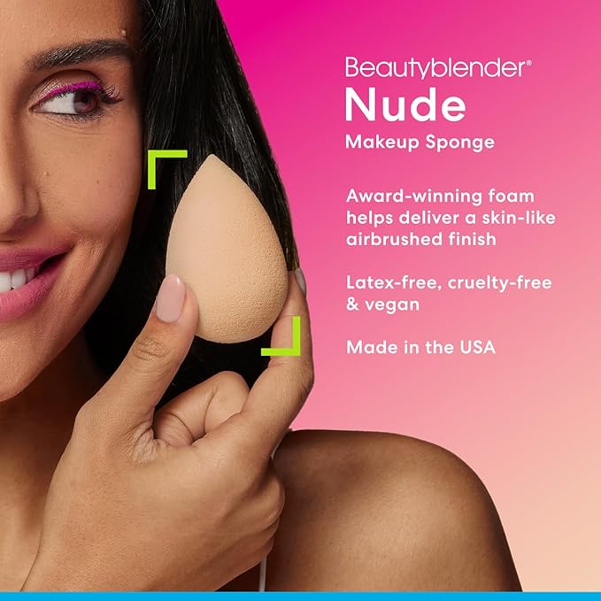 Beautyblender® | Nude Beige Beauty Blender Makeup Sponge, Super-Soft Foam Easily Blends Foundations, Powders & Creams, Made in USA, Reusable, Washable, Streak Free Application, Vegan, Cruelty Free-Velvo Beauty