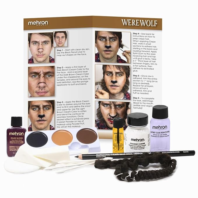 Mehron Makeup Premium Character Kits| Makeup Kits for Halloween & Cosplay| Made in the USA | Complete Makeup Kit | Includes all Makeup, Tools, & Instructions on How to Create the Look | (Werewolf)-Velvo Beauty