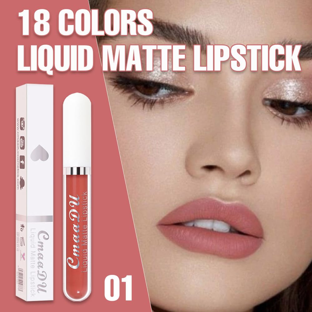 evpct 1Pcs Nude Pink Liquid Matte Lipstick Lipgloss Set for Women, labiales mate 24 horas originales matte larga duracion 24 Hour Lipstick Lip Stains Long Lasting Waterproof 24, 01#-Velvo Beauty