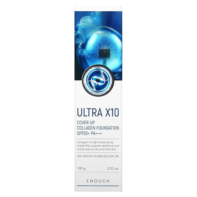 Enough Ultra X10 Cover Up Collagen Foundation, SPF50+ PA+++, 13 Light Beige, 3.53 oz (100 g)-Velvo Beauty