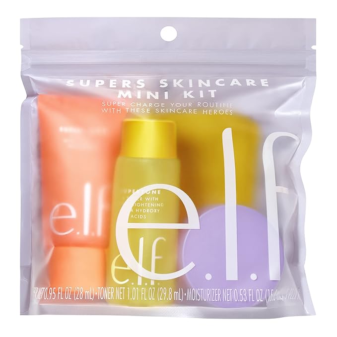 e.l.f. Skin Supers Mini Kit, Skincare Kit With A Toner, Cleanser, Moisturizer & Exfoliating Peel Pads, Brightens, Smooths & Hydrates Skin-Velvo Beauty