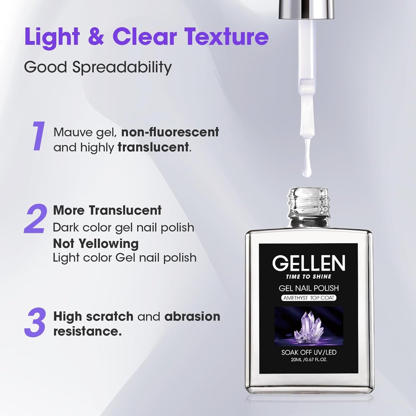 GELLEN No Wipe Gel Top Coat, 20ml Clear Glossy Top Coat Gel Nail Polish, Long Lasting for 28+ Days, DIY Nail Art Manicure for Women Gilrs-Velvo Beauty
