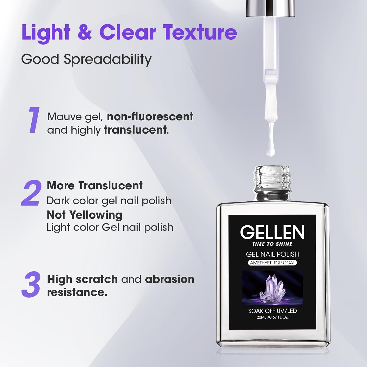 GELLEN No Wipe Gel Top Coat, 20ml Clear Glossy Top Coat Gel Nail Polish, Long Lasting for 28+ Days, DIY Nail Art Manicure for Women Gilrs-Velvo Beauty