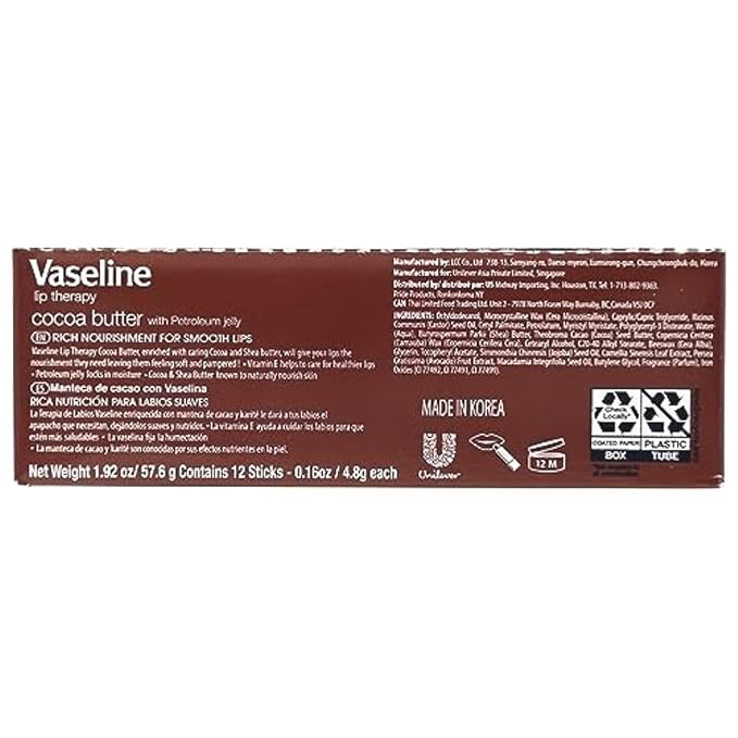 Vaseline Lip w/o Backer Card Cocoa - 12 Pack Box-Velvo Beauty