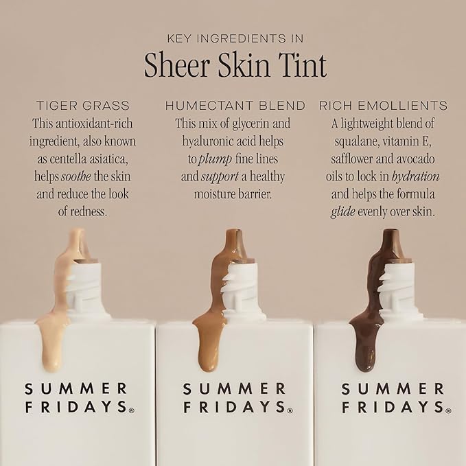 Summer Fridays Sheer Skin Tint - Skin Tint with Hyaluronic Acid - Helps Diminish Uneven Skin Tone - Sheer to Light Coverage - Shade 1 - Fair with Neutral Peach Undertones (1 Fl Oz)-Velvo Beauty