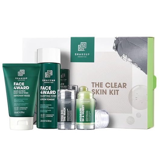 Shakeup - 4-Piece Clear Skin Kit, Mens Skincare Gift Set, Targets Blemishes, Daily Face Wash, Clarifying Toner, Purifying Mask & Moisturiser Stick-Velvo Beauty