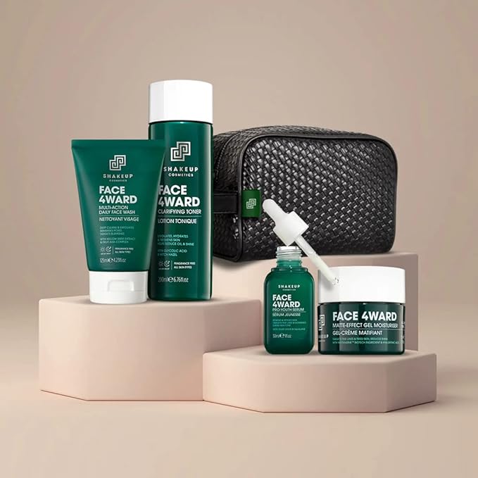 Shakeup - Mens Skincare Routine with Wash Bag, Gift Set, Daily Face Wash, Clarifying Toner, Anti Ageing Serum, Matte-Effect Moisturiser, Plus Wash Bag-Velvo Beauty