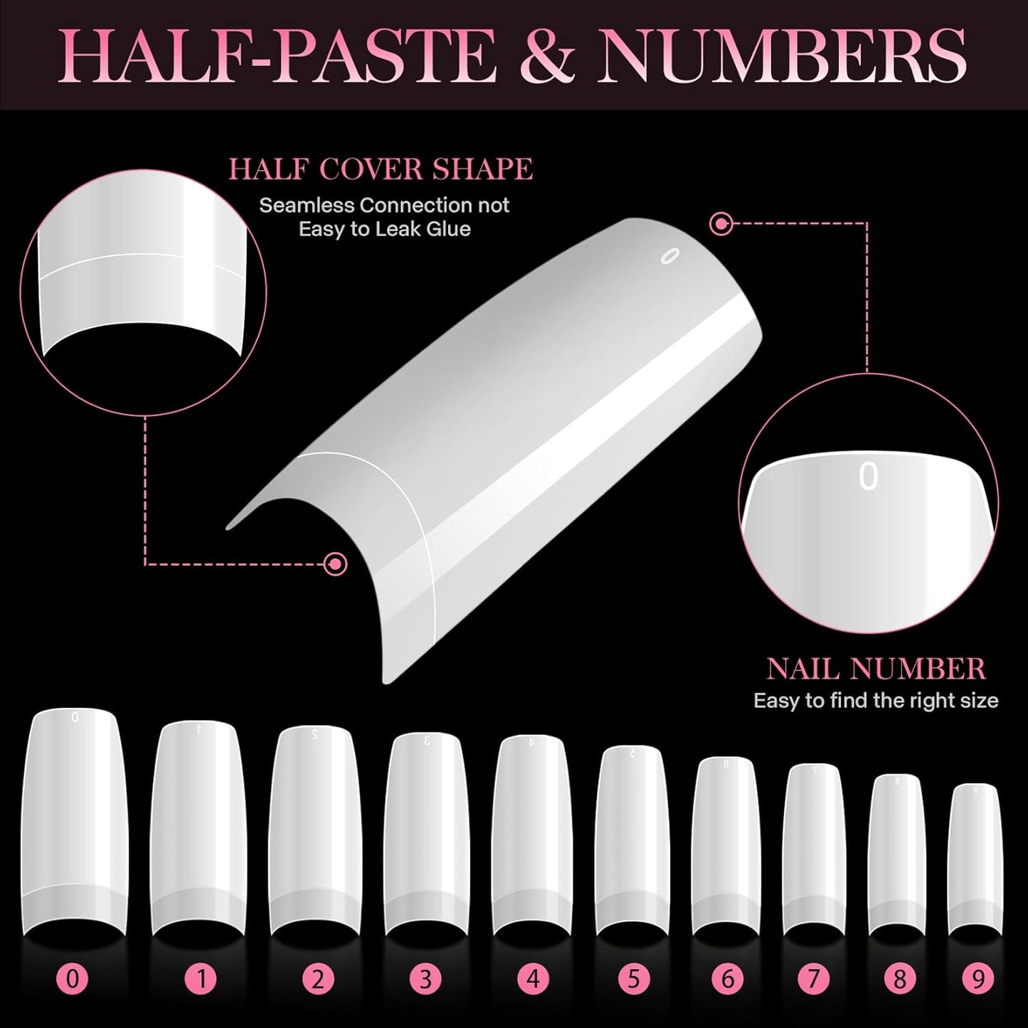 krofaue 500PCS False Nails Tips Lady French Style Acrylic Artificial Tip Manicure Half Cover with Box of 10 Sizes for Nail Tips Art Salons and Home DIY (White)-Velvo Beauty