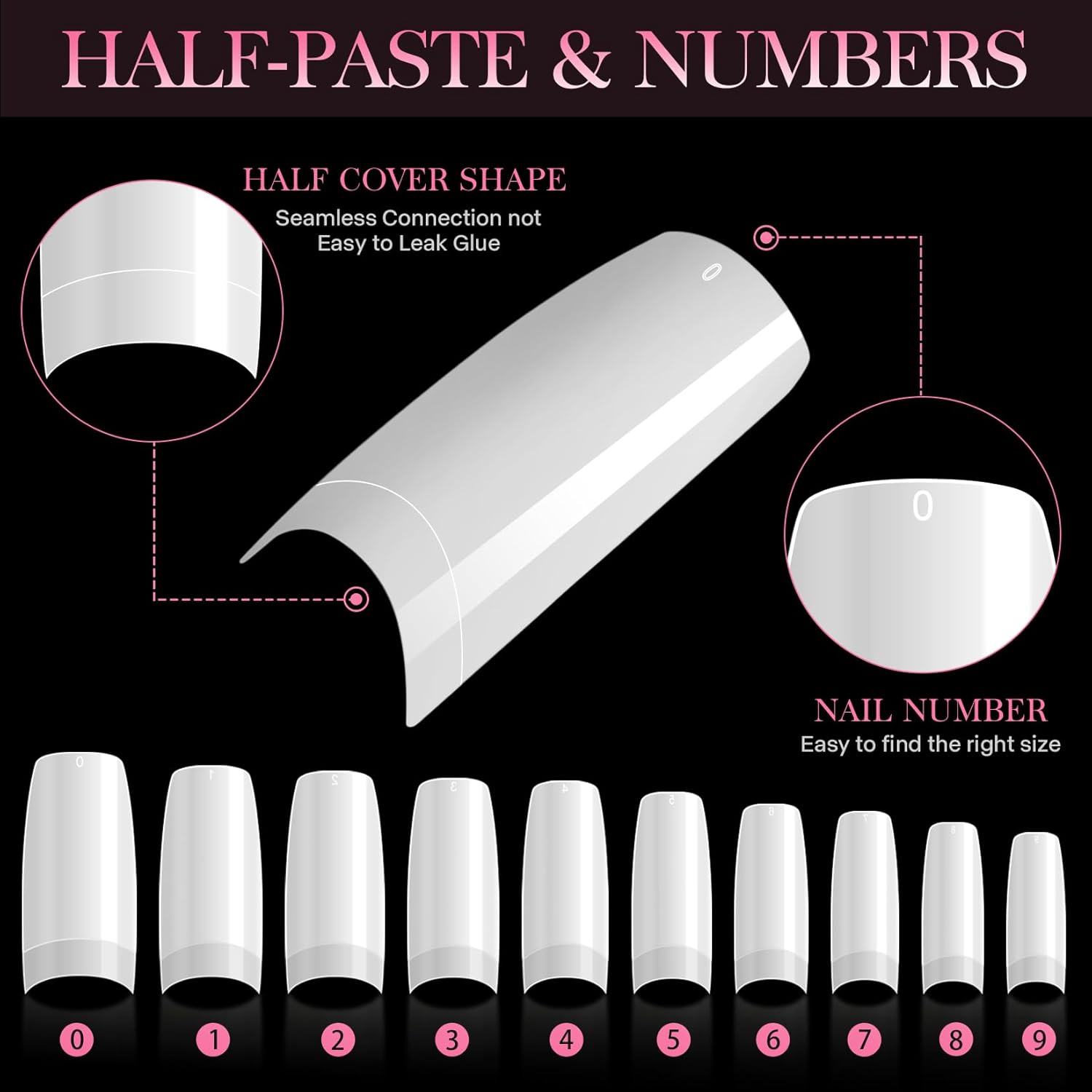 krofaue 500PCS False Nails Tips Lady French Style Acrylic Artificial Tip Manicure Half Cover with Box of 10 Sizes for Nail Tips Art Salons and Home DIY (White)-Velvo Beauty