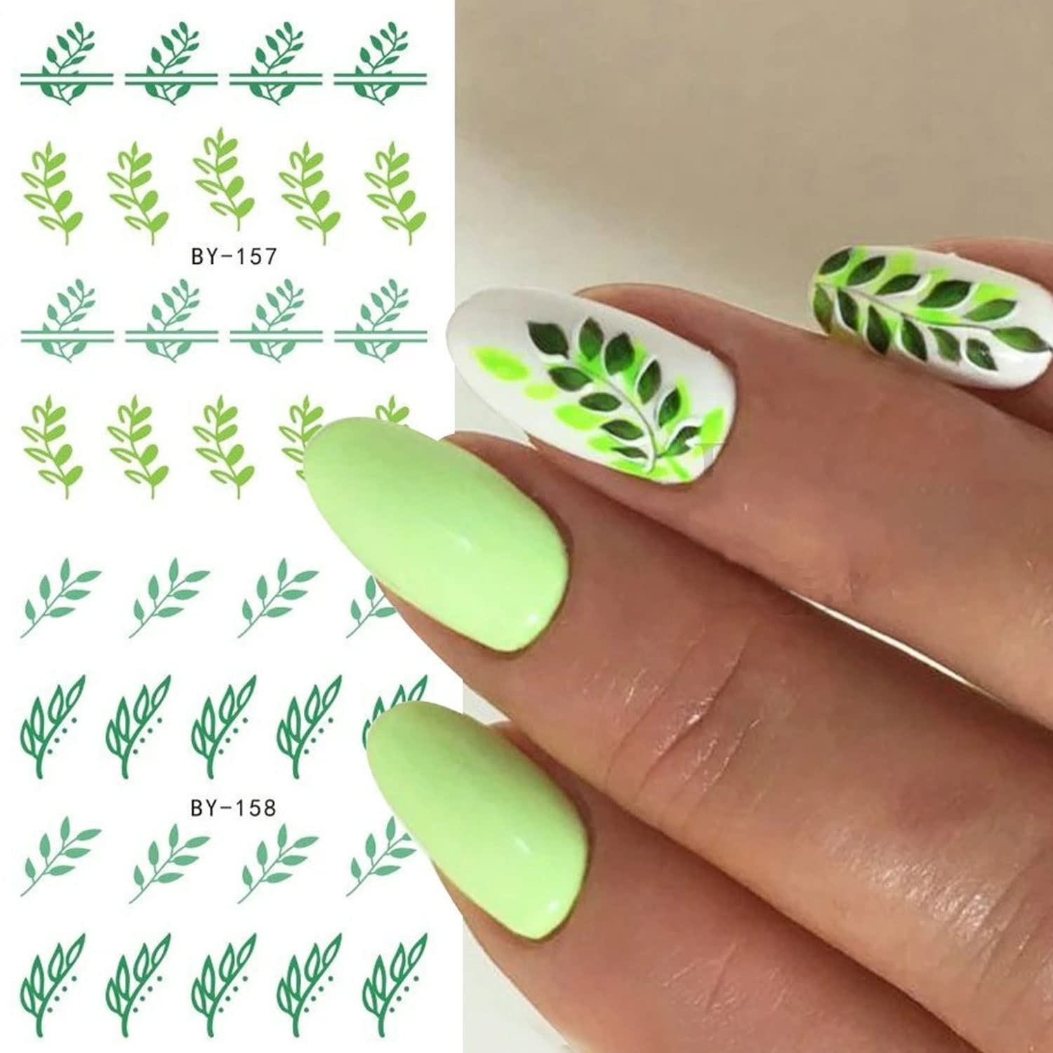 Summer Nail Art Sticker Water Transfer Decal Green Blue Floral Flower Design for Acrylic Nails - Manicure Supplies 12 Sheets (Green)-Velvo Beauty