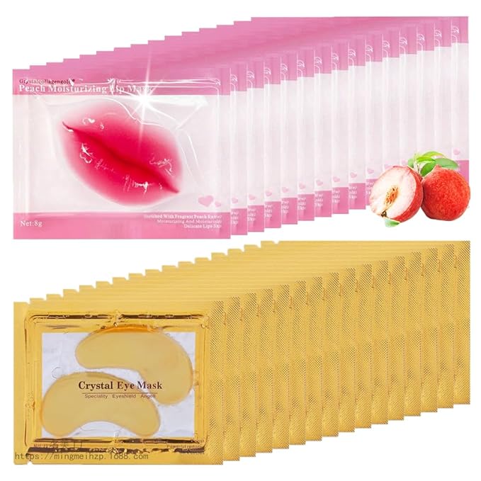 30 Pairs Lip Mask & 24K Gold Gel Eye Masks,Crystal Collagen Eye Patches for Puffy Eyes,Moisture Lip Care Mask Reducing Fine Lines,For Anti-Ageing & Anti Chapped,Effectively Nourishes the Lip&Eye Skin-Velvo Beauty