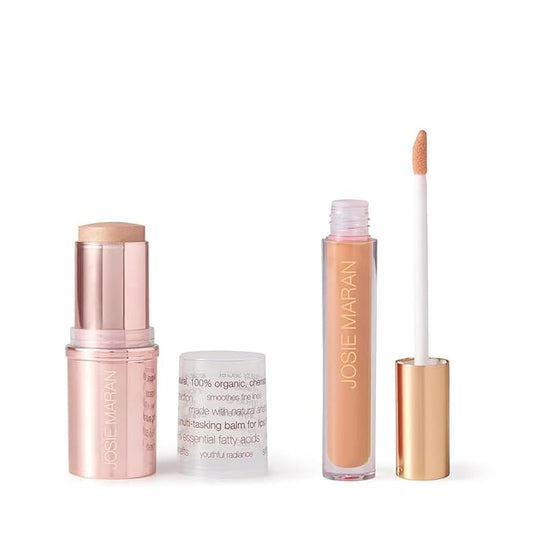 Josie Maran Color Stick & Lip Gloss Makeup Set - Argan Oil-Based Makeup Balm for Lips, Cheeks & Eyes + Hyaluronic Acid Infused Plumping Lip Gloss (2 Piece Set)-Velvo Beauty