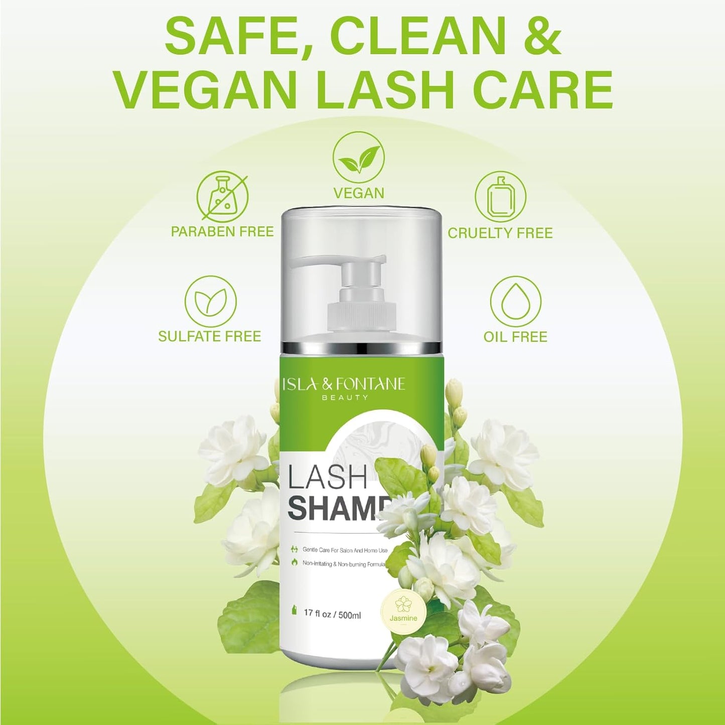 ISLA & FONTANE Lash Shampoo Bulk – Multi-Scent Series – 17 fl oz / 500ml | Gentle Eyelash Cleanser for Lash Extensions | Non-Irritating | Professional Lash Bath Foam For Salon And Home Use (Jasmine)-Velvo Beauty