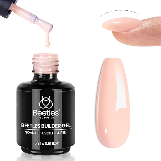Beetles Pink Nude Builder Gel for Nails 7 in 1 Strengthener Gel for Nail Apex & Thickening Nail Extension DIY Salon at Home Beauty Gift Sets for Women Base Coat Top Coat Needed-Velvo Beauty