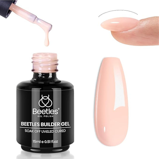 Beetles Pink Nude Builder Gel for Nails 7 in 1 Strengthener Gel for Nail Apex & Thickening Nail Extension DIY Salon at Home Beauty Gift Sets for Women Base Coat Top Coat Needed-Velvo Beauty