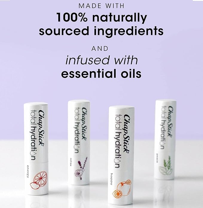 ChapStick Total Hydration Essential Oils Energy Lip Balm, Lime + Grapefruit Lip Balm Tube, Lip Care - 0.12 Oz-Velvo Beauty