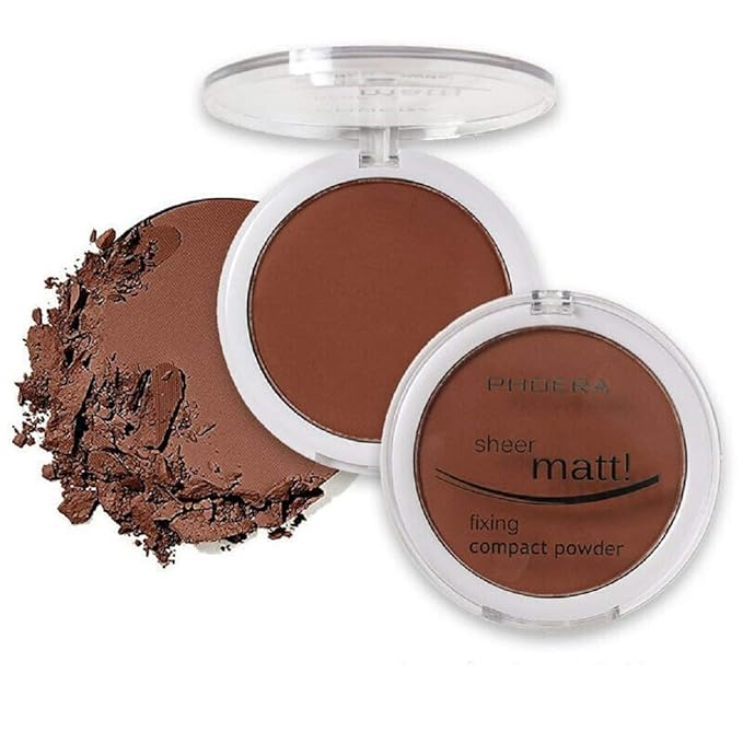 AQUAPURITY PHOERA Sheer Matte Compact Powder Fixing Powder Makeup Base Fixer Setting Powder Foundation Fixing Compact Pressed Powder Long Lasting Skin Vitamin E Beauty Blender (208ESPRESSO)-Velvo Beauty