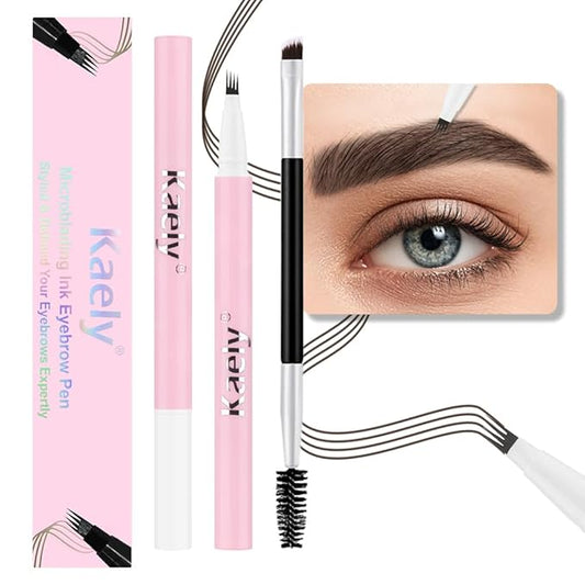 evpct 2Pcs Black Brown Magic Microblading Eyebrow Contouring Pen Brow Pencil, with 4 Brush Micro-Fork-Tips Precise Applicator, Dual-ended Eyebrow Brush, Hair Like Strokes, Natural Looking Brows-Velvo Beauty