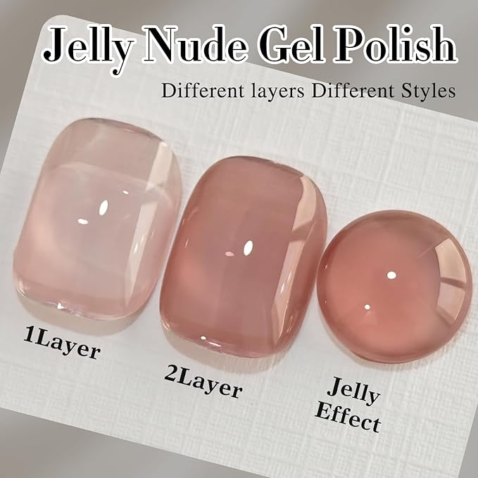 Double Rhythm Translucent Gel Polish Sheer Neutral Natural Light Milky Same Color Same Bottle 15ML Jelly Nail Polish Nail Art DIY at Home (Deep Nude-A1412)-Velvo Beauty
