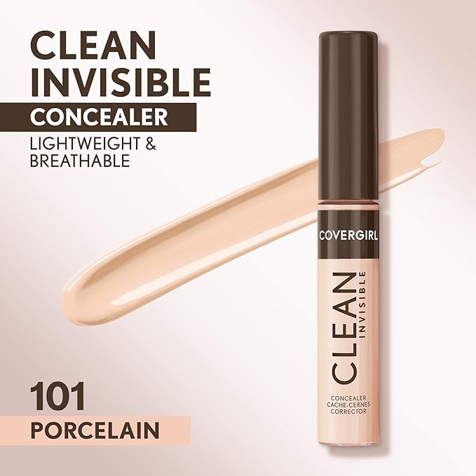 Covergirl Clean Invisible Concealer, Lightweight, Hydrating, Vegan Formula, Porcelain 101, 0.23oz-Velvo Beauty