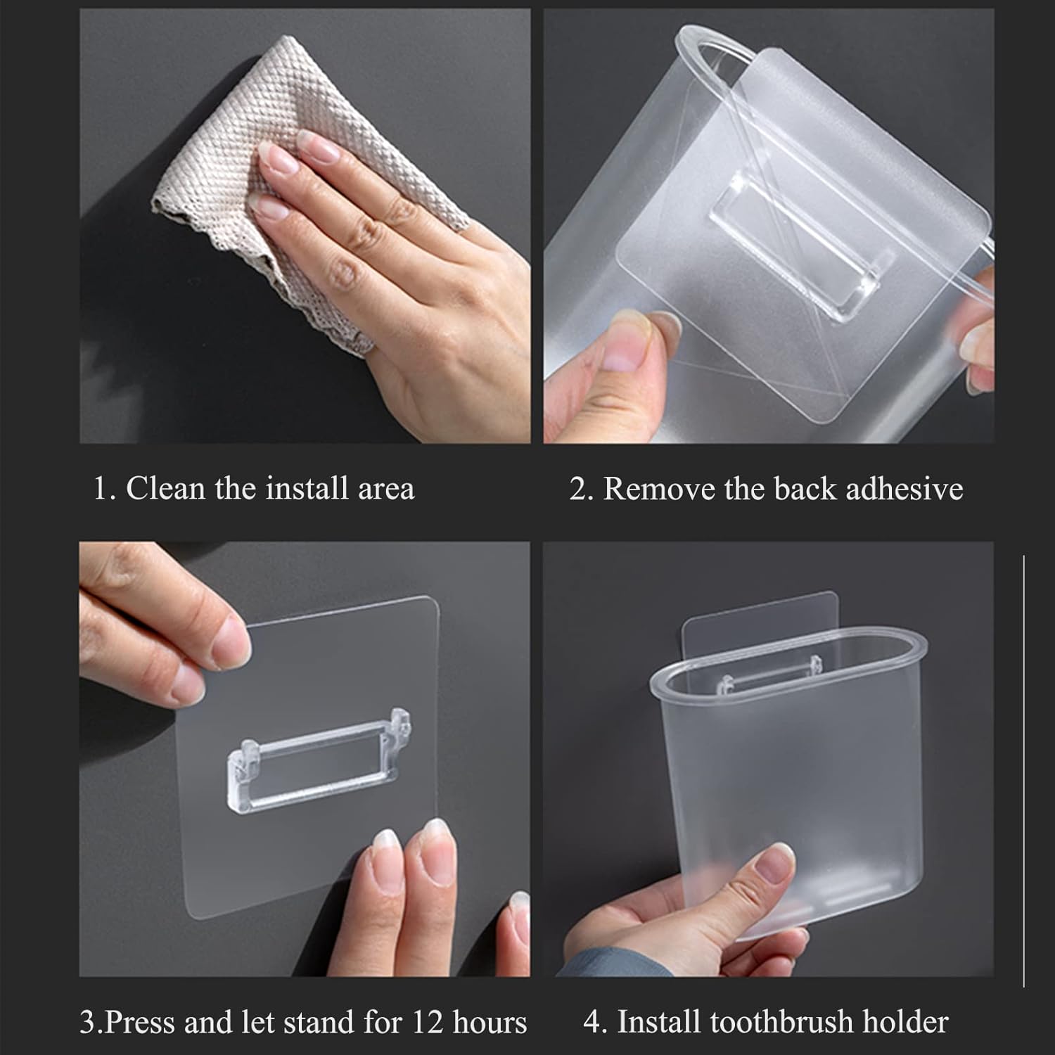 Toothbrush Holders Wall Mounted, Self Adhesive Tooth Brush Holder for Bathroom Electric Toothbrush Toothpaste Razor Bathroom Accessories(Clear)-Velvo Beauty