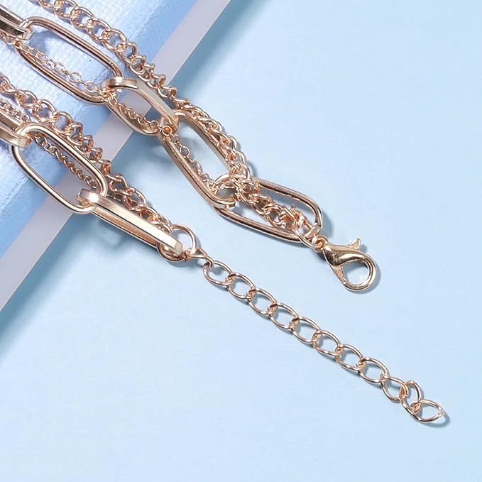 Punk Layered Heart Choker Necklace Gold Lock Pendant Necklace Chunky Paper Clip Chain Necklace Vintage Statement Necklace Chain Jewelry for Women and Girls Gift-Velvo Beauty