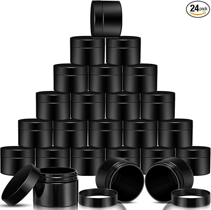 SATINIOR 24 Pieces Empty Clear Plastic Jars with Lids Round Storage Containers Wide Mouth for Beauty Product Cosmetic Cream Lotion Liquid Butter Craft and Food(Black,16 oz)-Velvo Beauty