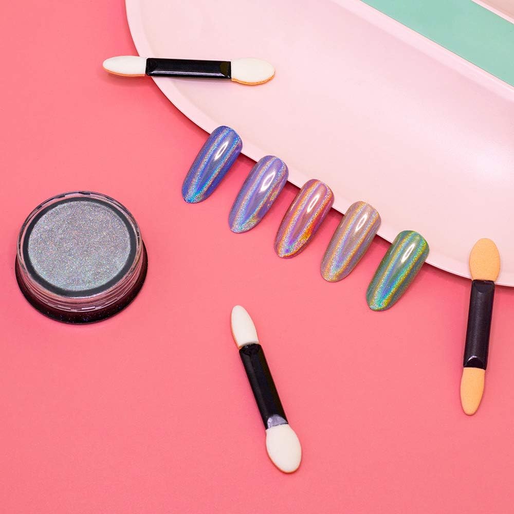 Artdone 3jars Holographic Chrome Nail Powder 1Gram Each, Unicorn Holo Rainbow Mirror Effect 20um 35um 65um Nail Pigment kit For Gel Polish Nail Art crome Set-Velvo Beauty