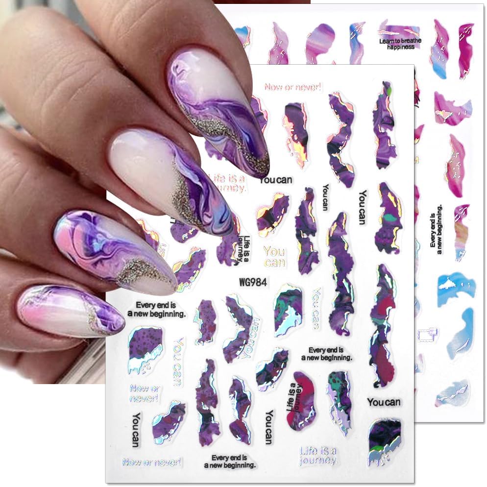 6 Color Marble Nail Art Stickers - Women's 3D Bronzing Silver & Watercolor Blooming Decals - Self Adhesive Foil Nail Designs-Velvo Beauty