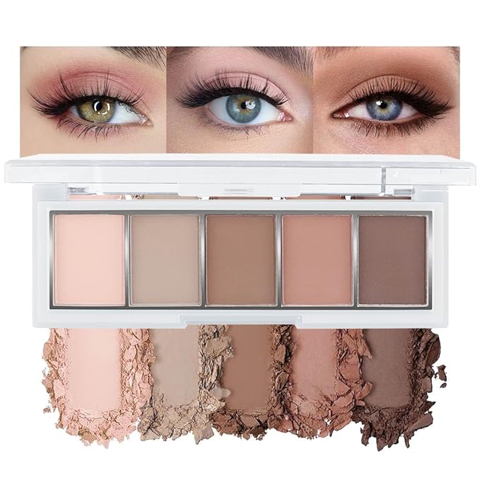 5 Colors Matte Nude Eyeshadow Makeup Palette, Nude Pink Brown Taupe Neutral Matte Smokey Cream Mini Eye Shadow Palette Makeup for Older Women Blue Green Eyes, Contour Make up Palettes sombras de ojos-Velvo Beauty