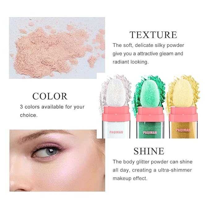 Gold Glitter Powder Highlighter Makeup, Body Brightens the Natural Three-Dimensional Face Blusher Fairy Highlight Patting Powder. (05# Gold)-Velvo Beauty