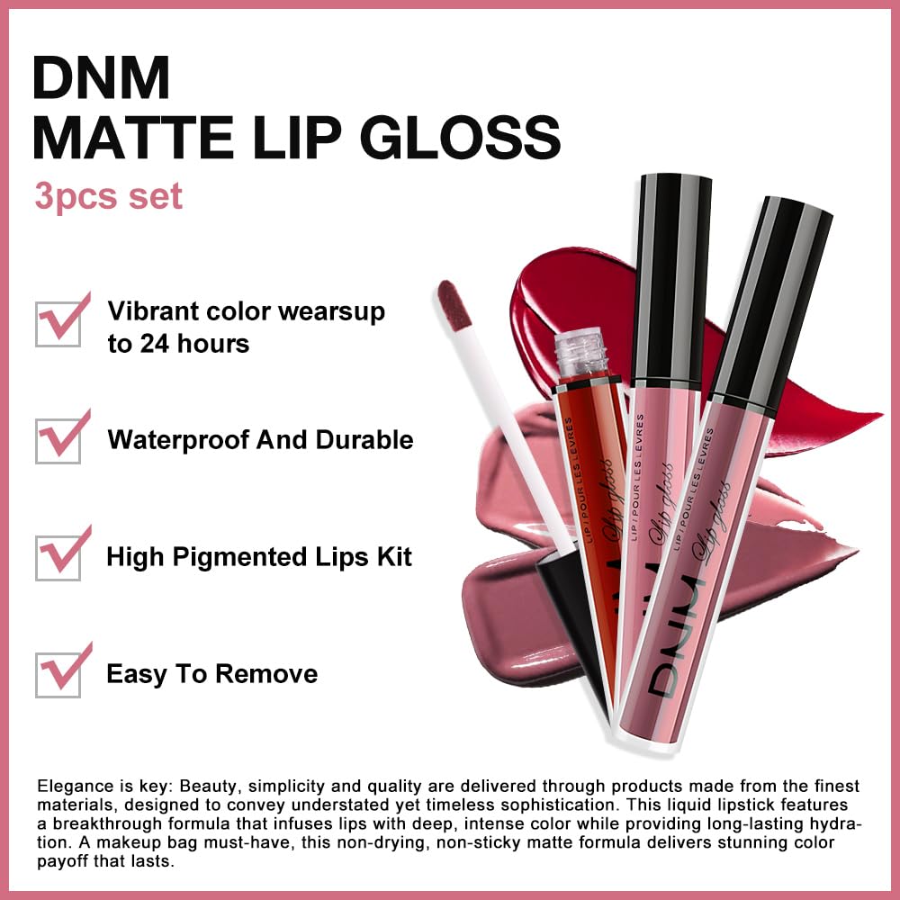 evpct 3Pcs Dark Red Mauve Maroon Matte Liquid Lipstick Lip Stain Sets for Women, Matte Lipstick Long Lasting Waterproof Permanent 24 Hours original, Magic Lip Sticks Pack for Halloween Daily Makeup-Velvo Beauty