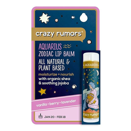 Crazy Rumors Aquarius Zodiac All Natural, Plant Based Lip Balm to Moisturize and Nourish your Lips - Air Blend (Vanilla Cream, Fresh Berry and Botanical Lavender)-Velvo Beauty