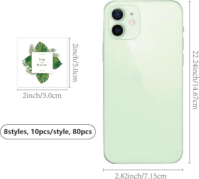 CRASPIRE 80Pcs 8 Styles Labels for Lip Balm Coated Paper Paster Tropical Plants Square Tubes Lip Balm Labels Stickers Natural Homemade Self-Adhesive Stickers Logo for Containers Cosmetics Lipsticks-Velvo Beauty