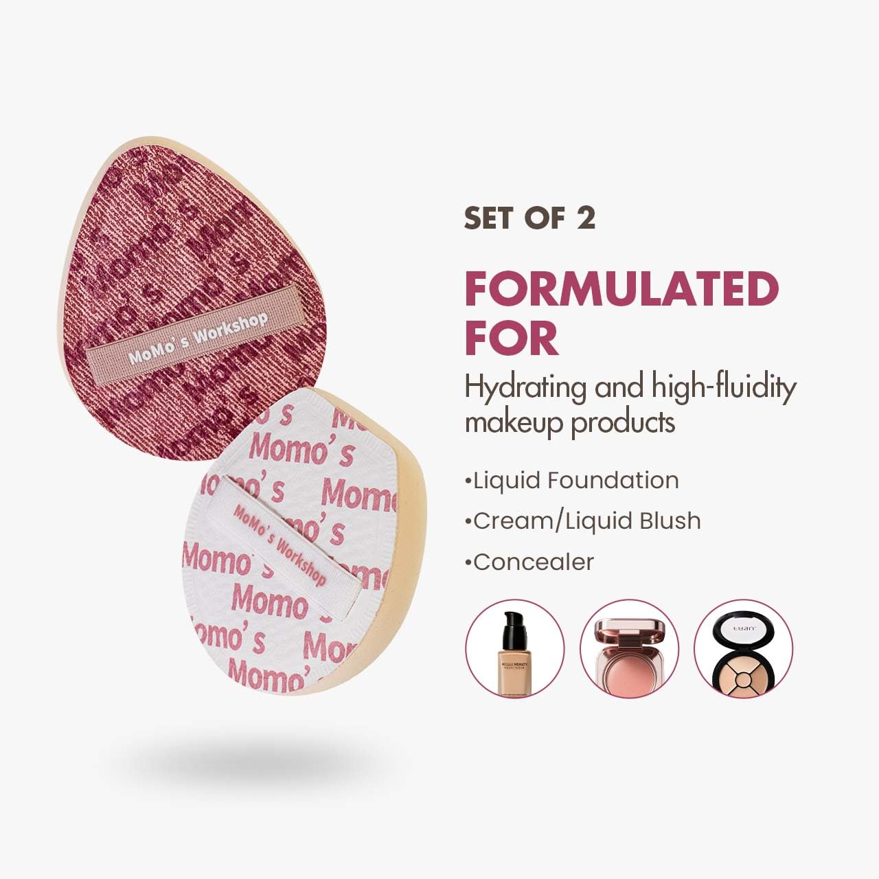 Pink Denim Makeup Sponges,Super Soft Blenders Sponge for Liquid Foundation Sponge,Large&Soft Yet Bouncy Rubycell,Egg&Flat Edge shape for Dry/Combination Skin,Travel Friendly,2pcs &Storage Case-Velvo Beauty