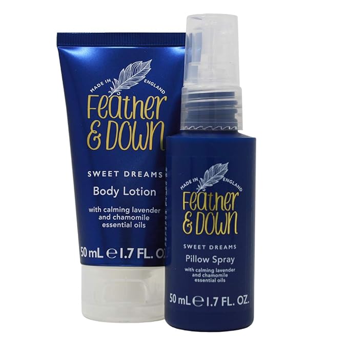 Feather & Down Straight to Sleep Gift Set: 50ml Pillow Spray & 50ml Body Lotion, The Perfect Sleep Duo, Infused with Lavender & Chamomile Essential Oils, Vegan & Cruelty Free-Velvo Beauty
