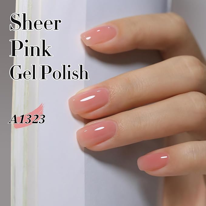 Double Rhythm Translucent Gel Polish Sheer Neutral Natural Light Milky Same Color Same Bottle 15ML Jelly Nail Polish Nail Art DIY at Home (Pink Clear-A1323)-Velvo Beauty