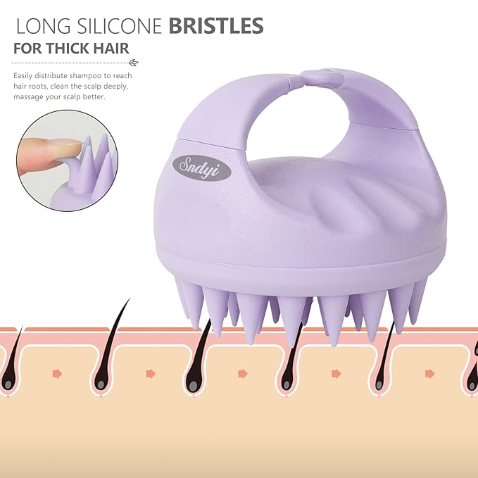 Sndyi Scalp Massager Shampoo Brush, Scalp Scrubber with Soft Silicone Bristles, Scalp Exfoliator for Dandruff Removal, Scalp Massager for Hair Growth, Wet Dry Hair Brush for Scalp Care, Taro Purple-Velvo Beauty