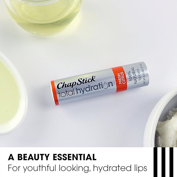 ChapStick Total Hydration (Fresh Citrus Flavor, 0.12 Ounce) Flavored Lip Balm Tube, Natural Age Defying Lip Care, Clinically Proven-Velvo Beauty