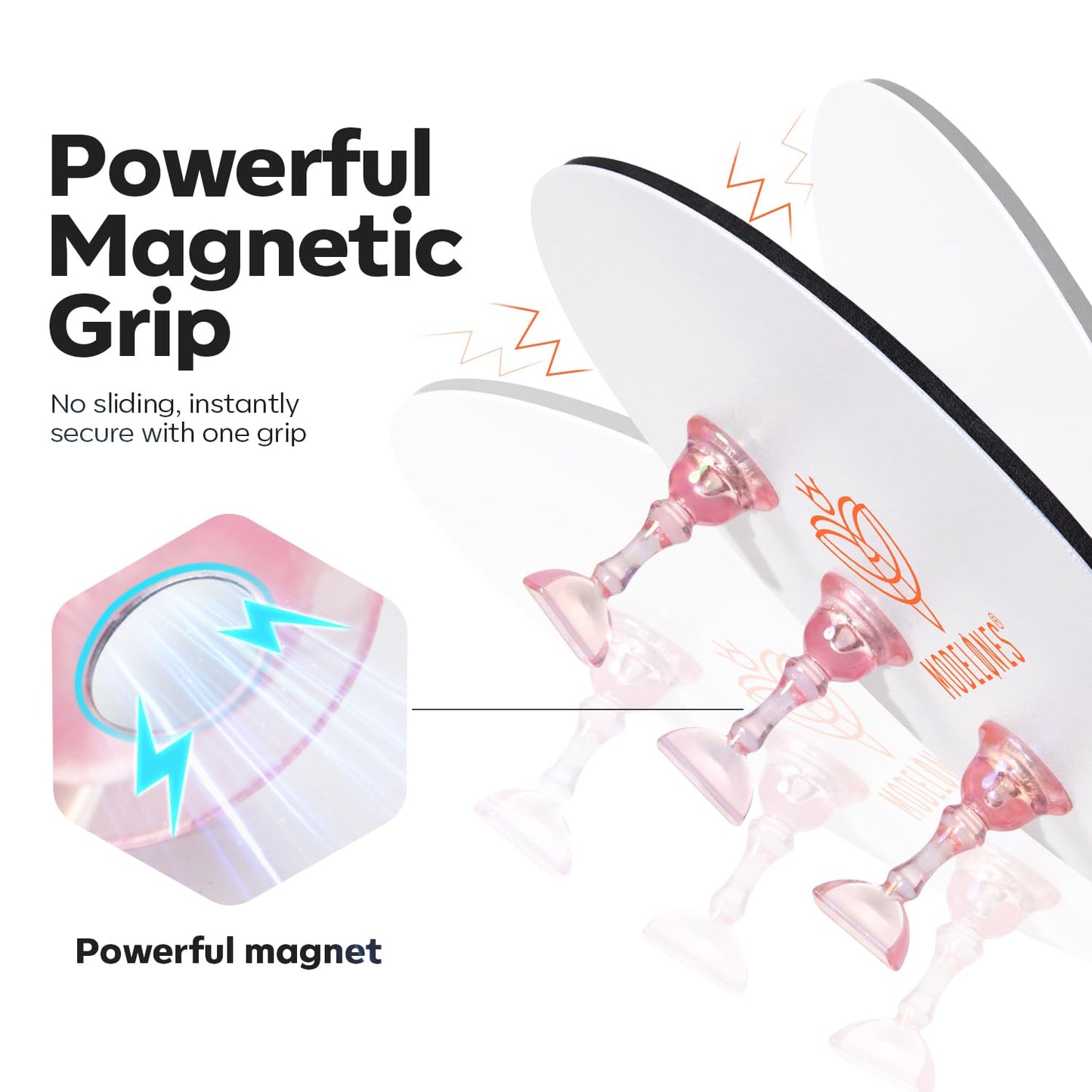 Modelones Nail Stand Set, Magnetic Nail Stands for Press ons False Nail Tips Practice Acrylic Holder with 200pcs Sticky Tabs Strong Metal Base Painting Display DIY & Salon Use Beginner Supplies-Velvo Beauty