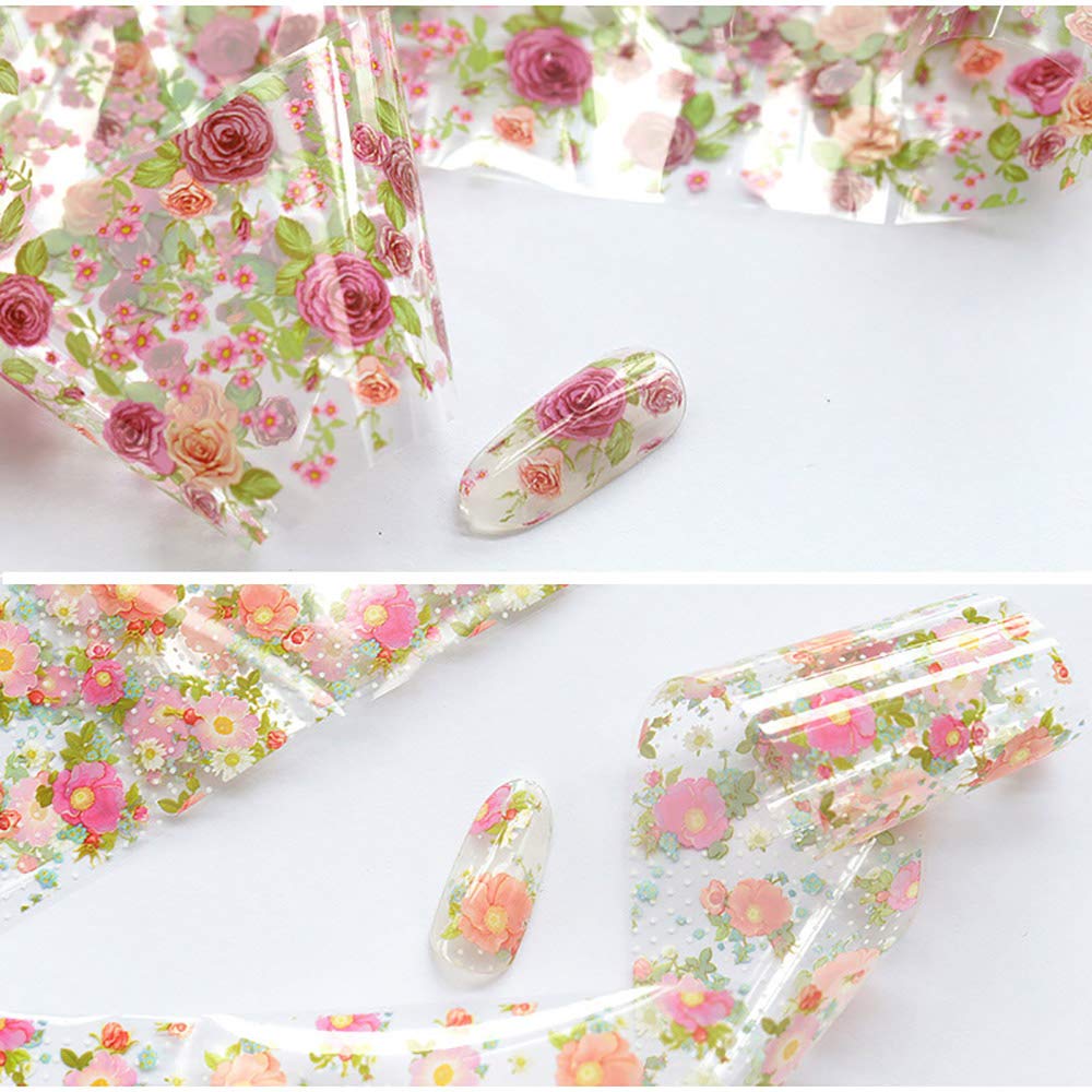 WOKOTO 10 Rolls Nail Art Foil Transfer Stickers Tips Flower Design Nail Wraps Decals Set Starry Sky Manicure Accessories (1.57inches×39.4inches)-Velvo Beauty