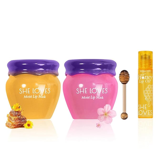 2PCS Lip Mask Overnight, Honey&Sakura Day and Night Repair Sleeping Lip Balm, Fade Lip Lines Bee Balm, Hydrating &Prevention Dry and Crack Lip Scrubs Exfoliator-Velvo Beauty