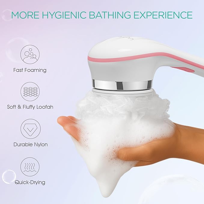 VOYOR Electric Body Brush Back Scrubber for Shower Rechargeable Exfoliating Bath Brush Powered Shower Brush with Non-Slip Long Handle Deep Cleansing, Exfoliation, Massaging Spin Brush BC100 (Pink)-Velvo Beauty