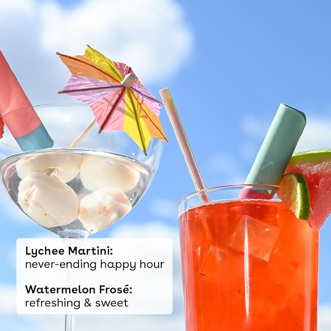 eos 100% Natural Lip Balm Sticks- Watermelon Frosé and Lychee Martini | Dermatologist Recommended for Sensitive Skin | All Day Moisture | 0.14 oz | 2-Pack-Velvo Beauty